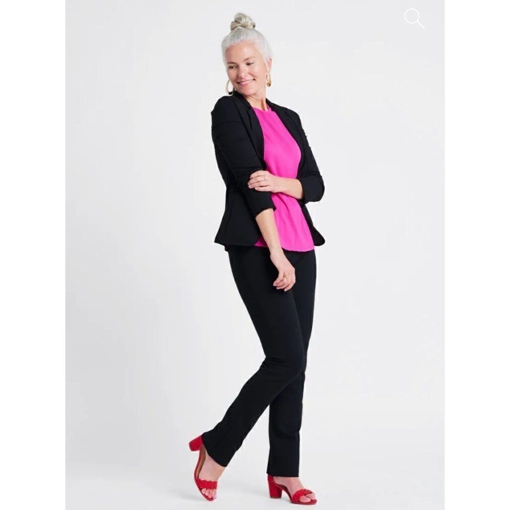 Betabrand Straight Leg Classic Dress Pant Yoga Pants Ponte Knit Black Large